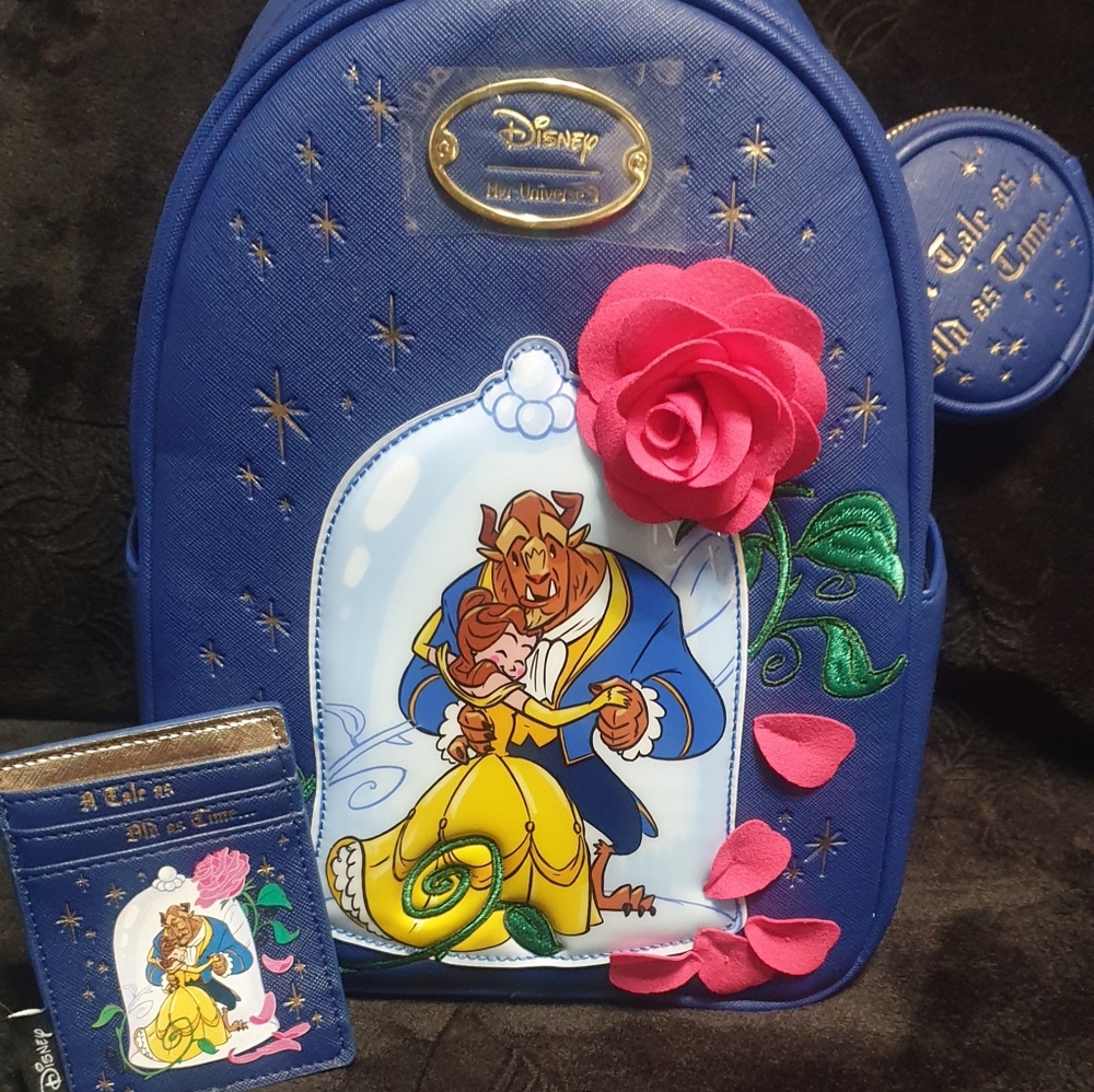NWT Disneys Her Universe Tale as old as time Minibackpack & card holder